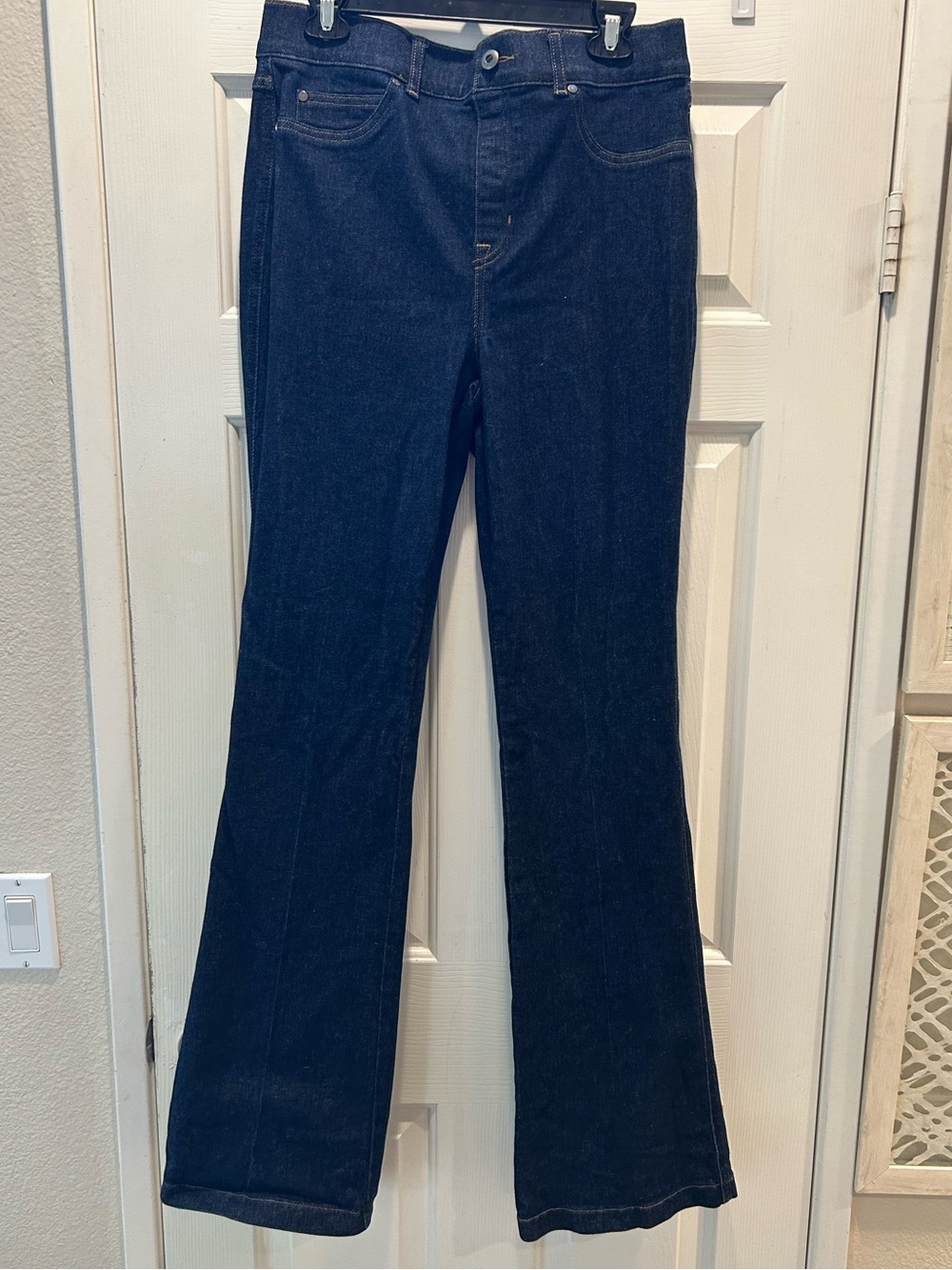 SPANX EveryWear Pull-On Flare Jeans Tall XL Dark Indigo Raw Tummy Control 21266T - Picture 3 of 11
